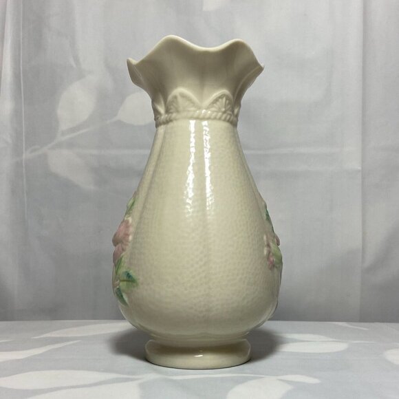 Belleek Ireland Porcelain Vase Raised Floral Design Irish Fine Parian China EUC - Picture 3 of 11